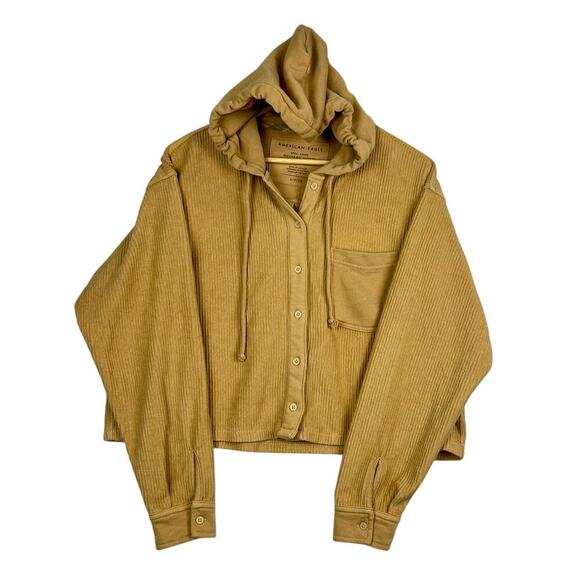 American Eagle Outfitters Sweaters - American Eagle Button Down Shirt Jacket Hoodie Brown Mustard Corduroy Cropped S
